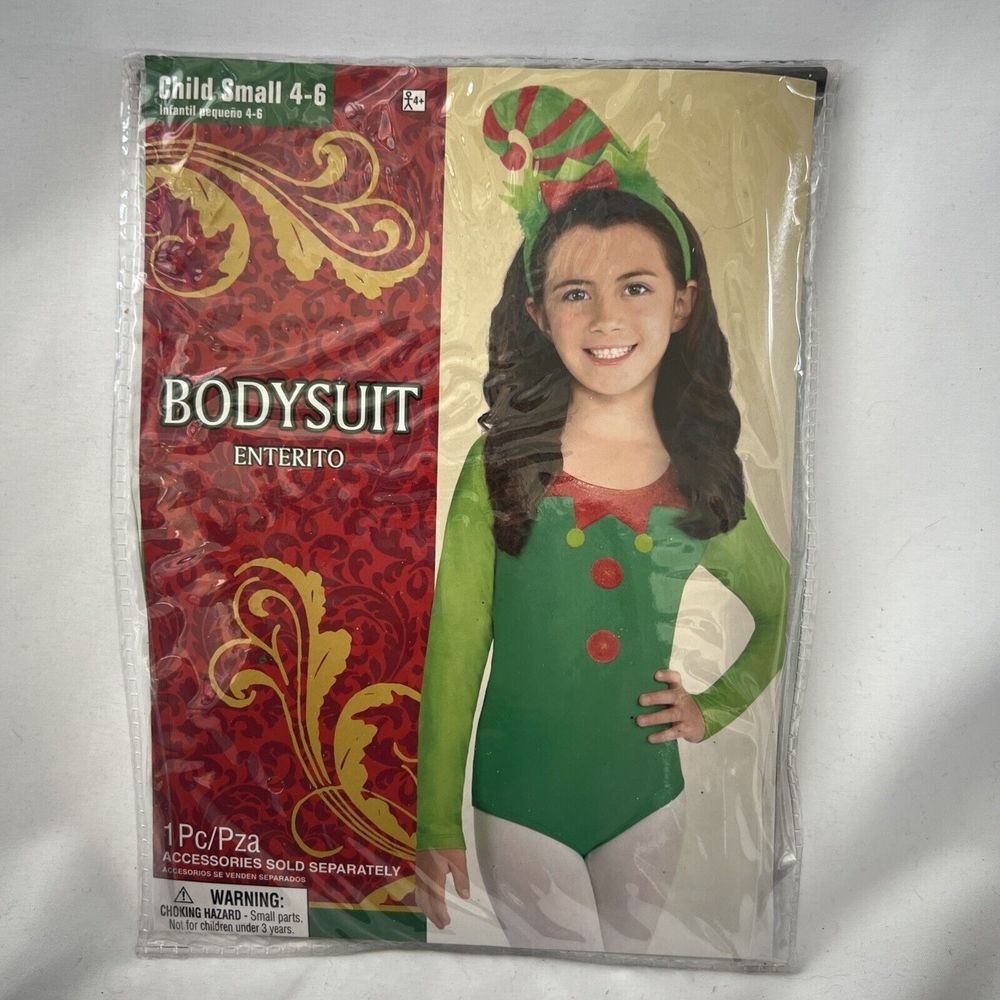 Child Holiday Christmas Bodysuit Costume Green Red Small 4-6 1 Pc‎ NEW